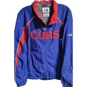 Chicago Cubs Baseball Majestic Jacket Mens L Blue Long Sleeve